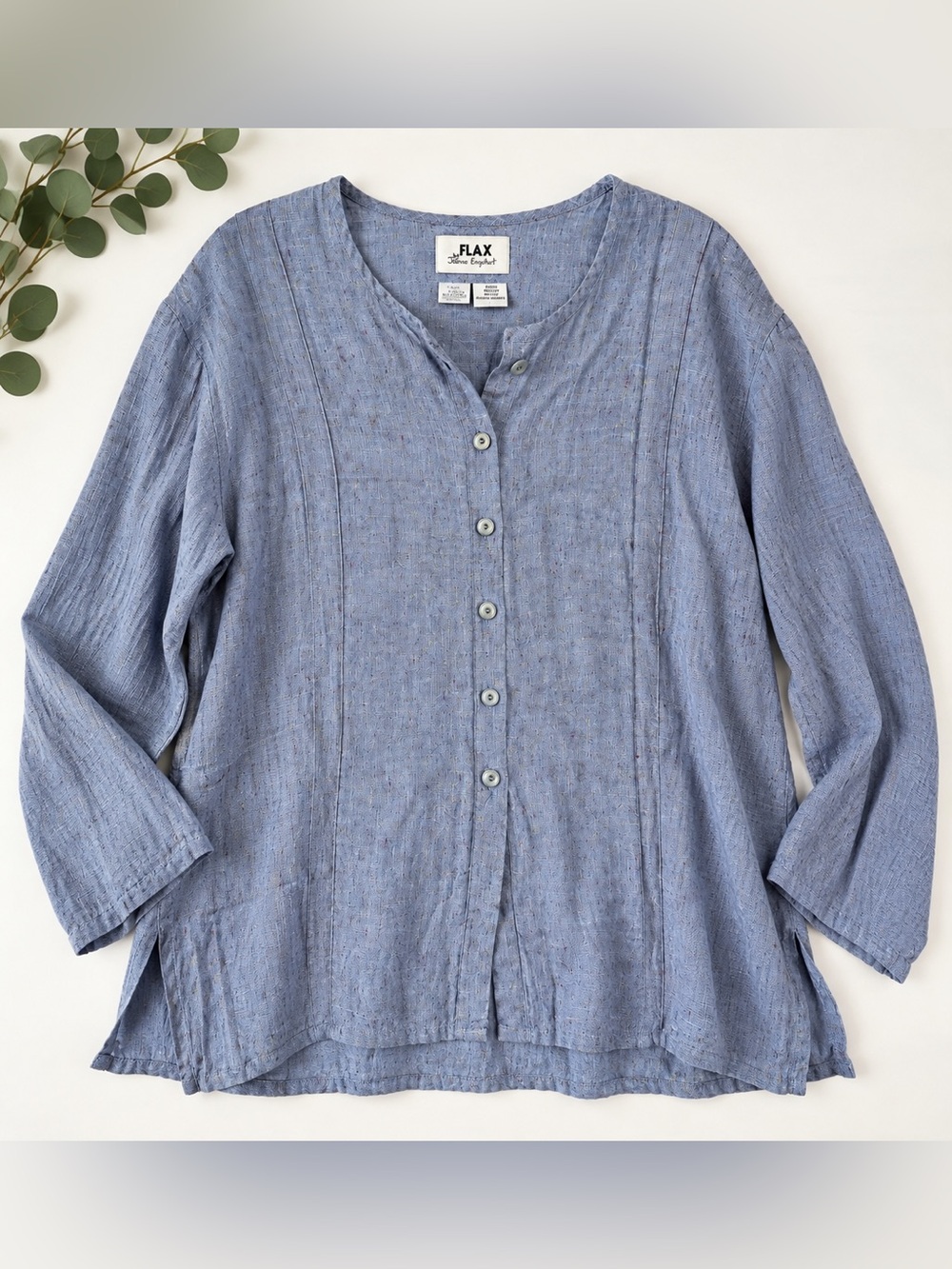 Vintage FLAX Jeanne Engelhart 100% Linen Lagenlook Top M Blue Gray
